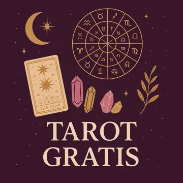 ilustración esotérica con carta de tarot, signos del zodiaco y texto Tarot Gratis sobre fondo púrpura