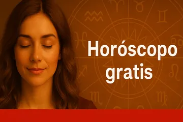 Mujer conectando con su horóscopo diario gratis sobre fondo zodiacal
