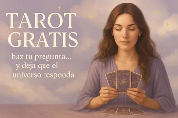 Tarot gratis con mujer consultando cartas del destino bajo un cielo estrellado